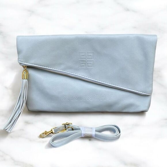 New Givenchy Parfums Light Gray 2 Way Envelope Clutch/Crossbody w/Tassel - Picture 1 of 9